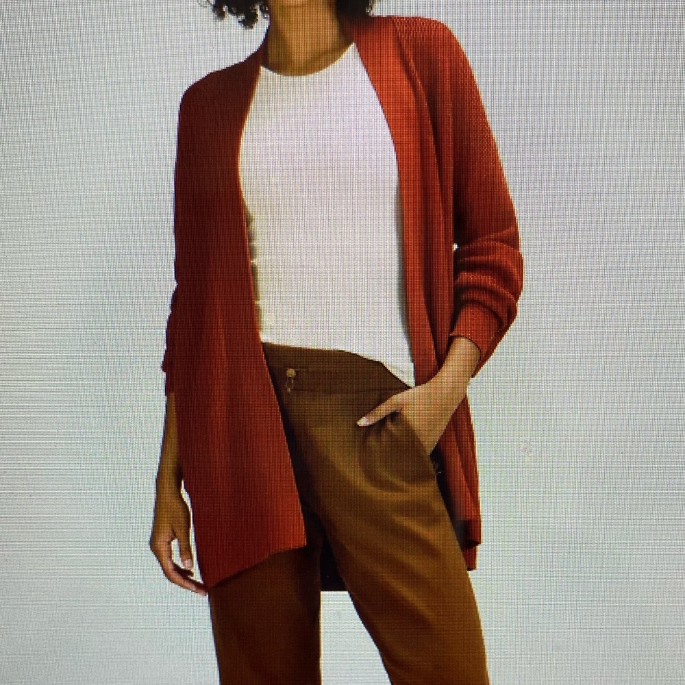 NWT Lululemon Merino Wool-Blend Ribbed Long Wrap Sweater, Size 12 in Cayenne.